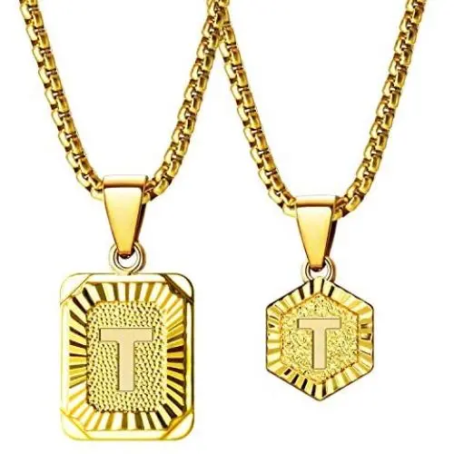 Sodio 24K Gold Initial Necklaces for Men 2 pcs Set - Gold Coin Necklace with Initial from A to Z- Men and Women Pendant Initial Necklaces Jewelry