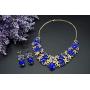Gold Tone Flower Rhinestone Bridal Wedding Jewelry Set Bib Collar Necklace and Dangle Earrings