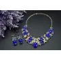 Gold Tone Flower Rhinestone Bridal Wedding Jewelry Set Bib Collar Necklace and Dangle Earrings