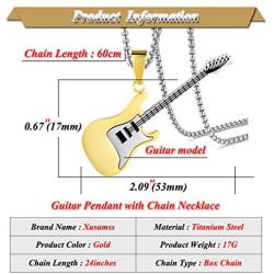 Xusamss Punk Titanium Steel Guitar Music Pendant Necklace,24inches Link Chain