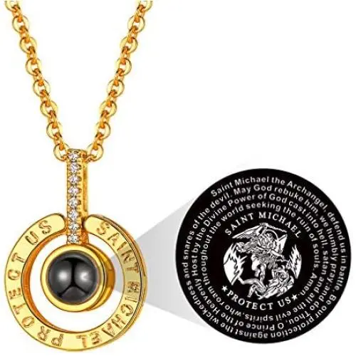 FaithHeart 100 Languages Projective Necklace, Gold Plated Praying Hand/Saint Michael Romantic Gift I Love You Memory Projection Necklaces for Women Men FaithHeart 100 Languages Projective Necklace, Gold Plated Praying Hand/Saint Michael Romantic Gift I Love You Memory Projection Necklaces for Women Men