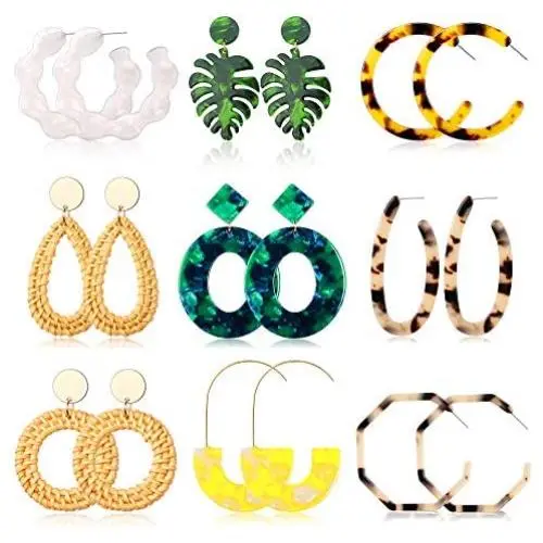 Hanpabum 9 Pairs Statement Rattan Earrings for Women Dangle Drop Earrings Resin Bohemian Hoop Fashion Jewelry Set Girls Hanpabum 9 Pairs Statement Rattan Earrings for Women Dangle Drop Earrings Resin Bohemian Hoop Fashion Jewelry Set Girls