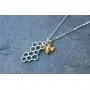 Night Owl Jewelry 24k Gold Plated Bronze Honey Bee and Sterling Silver Honeycomb Necklace- Available in 16'' to 26'' Lengths Night Owl Jewelry 24k Gold Plated Bronze Honey Bee and Sterling Silver Honeycomb Necklace- Available in 16'' to 26'' Lengths