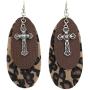 Faux Leather Trendy Double Oval Cross Charm Swing Dangle Large Big Earrings