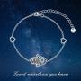 PEIMKO Greek Adjustable Protection Sterling Silver Evil Eye Hamsa Hand Bracelet, Blue Cubic Zirconia Link Bracelet for Women Ladies