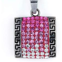 TwoBirch Multi Colored Pink Greek Key Pendant Neckace with Etruscan Design - Greek Key Pendant - Chain NOT Incuded