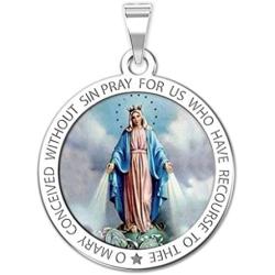 PicturesOnGold.com Miraculous Medal Round Color - Available in Solid 14K Yellow or White Gold, or Sterling Silver