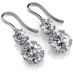 Cate & Chloe Kadence White Gold Dangle Earrings, 18k White Gold Plated Earrings with Swarovski Crystals, Womens Round Cut Crystal Earrings