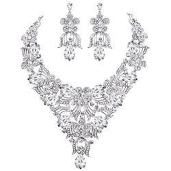 EVER FAITH Womens Austrian Crystal Elegant Flower Teardrop Necklace Earrings Set for Bride, Bridesmaid