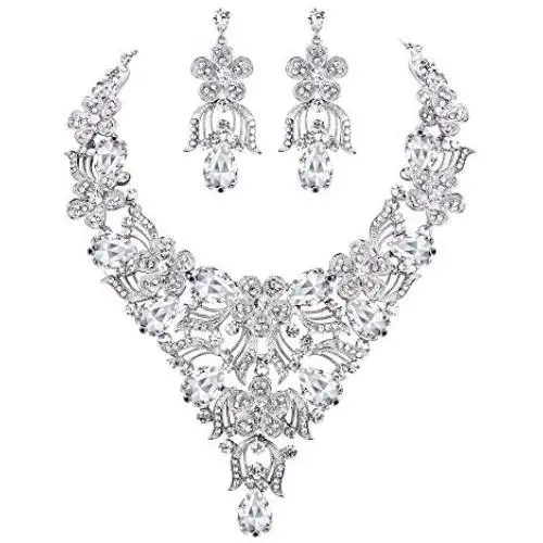 EVER FAITH Womens Austrian Crystal Elegant Flower Teardrop Necklace Earrings Set for Bride, Bridesmaid