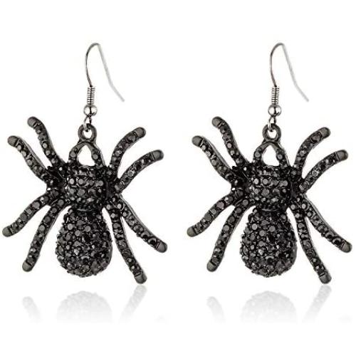MDPOO Spider Earrings for Women Witch Jewelry Halloween Drop Earrings Black Spider Dangle Earrings
