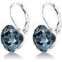 925 Sterling Silver 10MM Cushion Blue Earrings Made with Swarovski Crystals