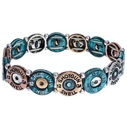 PammyJ Western Shotgun Bullet Shell Stretch Bracelet Patina Finish