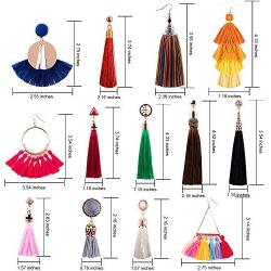 Duufin 32 Pairs Tassel Earrings Colorful Bohemian Tassel Earring Long Layered Dangle Earrings Tassel Drop Hoop Fringe Tiered Earrings for Women Girls