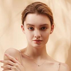 Carleen Solid Real Gold Round Diamond Small Tiny Love Open Heart Dainty Pendant Necklace Delicate Jewelry for Women Girls, 16+2'' Solid Gold Chain