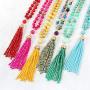 RIAH FASHION Bohemian Pendant Beaded Long Statement Necklace - Sparkly Crystal Bead Boho Teardrop, Natural Stone, Tassel Charm Wrap Lariat