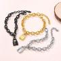 FindChic Handcuff Necklace Padlock Pendant Customized Handcuff Bracelet Partners in Crime Stainless Steel 18K Gold Plated Curb Chain Interlocking 18inch Friendship Statement Necklace for Girls & Women