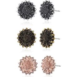 Sunflower Earrings - 3 Pairs Small Cute Sunflower Stud Earrings Jewelry for Women Girls Friends