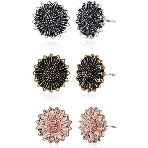 Sunflower Earrings - 3 Pairs Small Cute Sunflower Stud Earrings Jewelry for Women Girls Friends Sunflower Earrings - 3 Pairs Small Cute Sunflower Stud Earrings Jewelry for Women Girls Friends