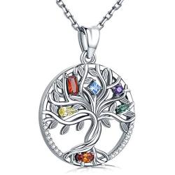 Tree of Life Necklace for Women, Sterling Silver Pendant, Jewelry Gift with Infinite Colorful Cubic Zirconia for Girlfriend Daughter