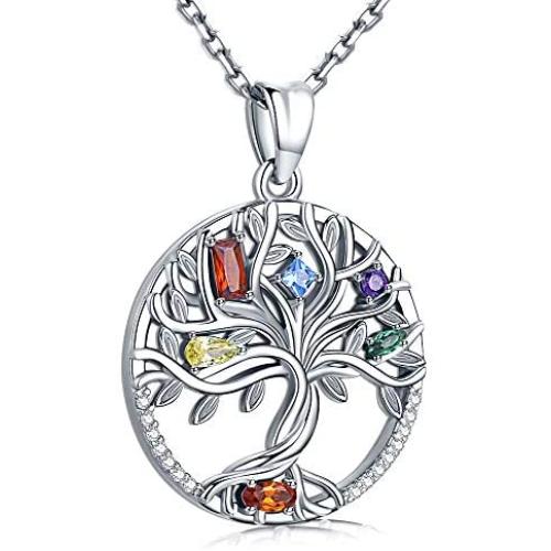 Tree of Life Necklace for Women, Sterling Silver Pendant, Jewelry Gift with Infinite Colorful Cubic Zirconia for Girlfriend Daughter