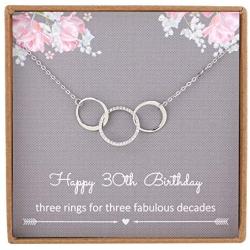 30th Birthday Gifts for Women,Sterling Silver 3 Circle CZ Necklace for Her Three Decade Jewelry,30 Years Old Birthday Gift Ideas