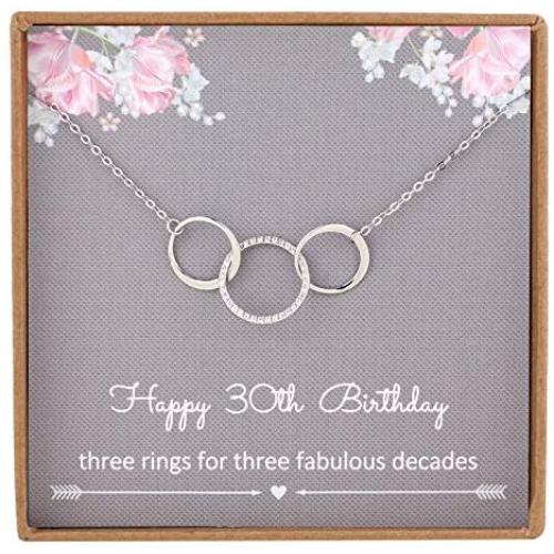 30th Birthday Gifts for Women,Sterling Silver 3 Circle CZ Necklace for Her Three Decade Jewelry,30 Years Old Birthday Gift Ideas