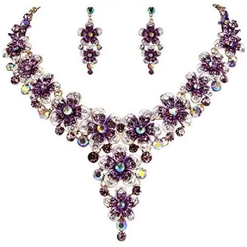 BriLove Womens Wedding Bridal Crystal Multi Hibiscus Flower Enamel Statement Necklace Dangle Earrings Set BriLove Womens Wedding Bridal Crystal Multi Hibiscus Flower Enamel Statement Necklace Dangle Earrings Set