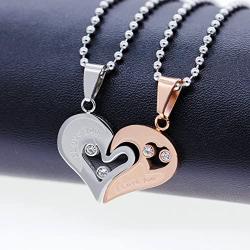 Uloveido Stainless Steel Mens Womens Couples Pendant Necklace Love Heart CZ Puzzle Matching Fashion Jewelry Gifts (9 clolors to Choose) SN102