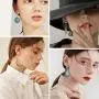 36 Pairs Fashion Vintage Simulated Turquoise Drop Dangle Earrings Set for Women Girls Boho Hollow Waterdrop Leave Feather Silver Jewelry for Christmas Gifts