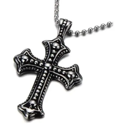 COOLSTEELANDBEYOND Gothic Vintage Cross Pendant Necklace Stainless Steel Unisex Silver Black Two-tone 23.6 in Ball Chain COOLSTEELANDBEYOND Gothic Vintage Cross Pendant Necklace Stainless Steel Unisex Silver Black Two-tone 23.6 in Ball Chain