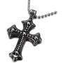 COOLSTEELANDBEYOND Gothic Vintage Cross Pendant Necklace Stainless Steel Unisex Silver Black Two-tone 23.6 in Ball Chain