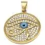 GUNGNEER Goldtone Round Pendant Eye of Horus Necklace Symbol of Protection Egyptian Pharaoh Stainless Steel Jewelry