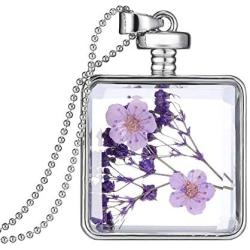 YAZILIND Platinum Plated DIY Dried Flower Square Lockets Pendant Necklace Birthday Gift