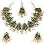 I Jewels Exklusive Gold Plated Kundan & Meenakari Bridal Necklace Set with Earrings & Maang Tikka for Women