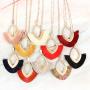 RIAH FASHION Bohemian Fringe Tassel Pendant Statement Necklace - Silky Strand Semi Circle Thread Leaf Marquise Fan Charm Long Chain