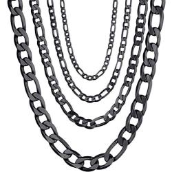 PROSTEEL 316L Stainless Steel Figaro Chain Necklace for Men/Women, Black/18K Real Gold Plated, 4mm to 13mm, 14inch to 30inch, Come Gift Box