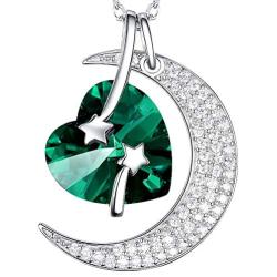 Sterling Silver Emerald Necklace for Women Birthday Gifts Mom Wife I Love You to the Moon and Back Jewelry Half Moon Shooting Star Pendant Necklace