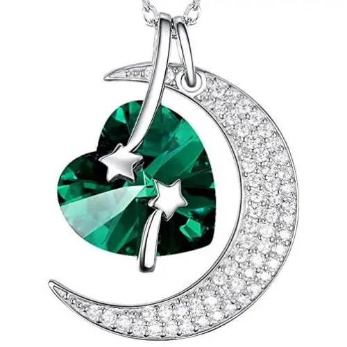 Sterling Silver Emerald Necklace for Women Birthday Gifts Mom Wife I Love You to the Moon and Back Jewelry Half Moon Shooting Star Pendant Necklace Sterling Silver Emerald Necklace for Women Birthday Gifts Mom Wife I Love You to the Moon and Back Jewelry Half Moon Shooting Star Pendant Necklace