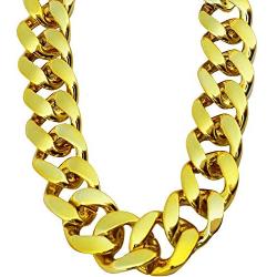 PinCute Big Chunky Hip Hop Turnover Chain, Face Gold Chain Costume, Plastic Gold Chain Necklace, 90s Punk Style Necklace for Rapper Costume, 36 inches Long