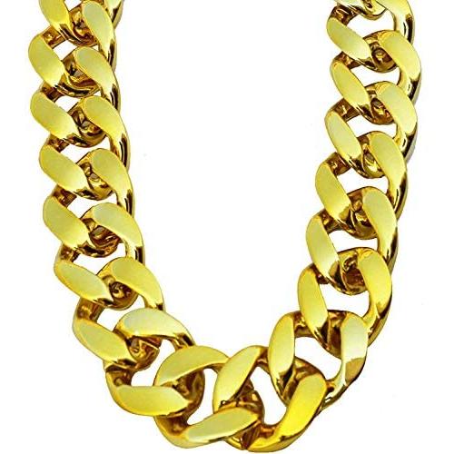PinCute Big Chunky Hip Hop Turnover Chain, Face Gold Chain Costume, Plastic Gold Chain Necklace, 90s Punk Style Necklace for Rapper Costume, 36 inches Long
