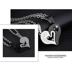 CNFCO 2 pcs 316L Stainless Steel Couple Necklace with Love Heart Puzzle Pendant for Men and Women Complimentary Gift Box