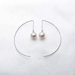 Pearl Dangle Hook Earrings Freshwater Cultured White Pearl Fishhook Earrings Sterling Silver Drop Earrings Jewelry Gifts for Women Girls Wife