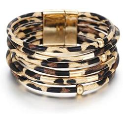 Lingdong Leopard Leather Bracelets for Fashion Women Leather Bracelet & Bangles Elegant Multilayer Wrap Wide Bracelet Jewelry
