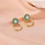 coadipress Green Round Stud Earrings for Women Girls Fashion Gold Plated 925 Sterling Silver Dipped Circle Dangle Drop Geometric Brushed Statement Earrings