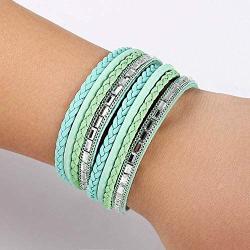 VONRU Leather Cuff Bracelets for Women - Charm Boho Handmade Braid Wrap Bracelets Wristbands Casual Braided Handmade Magnetic Bracelet Cuff