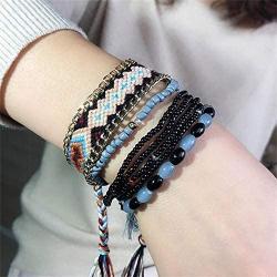 The Woos Lightweight Tassel Bead Wrap Bracelets Braided Boho Charm Bracelet Stackable Multilayer Bracelets Cord for Women Girls Party Birthday Jewelry