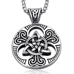 enhong Celtic Knot Necklace for Men,Stainless Steel Magic Double Side Solid Heavy Pendant with Chain