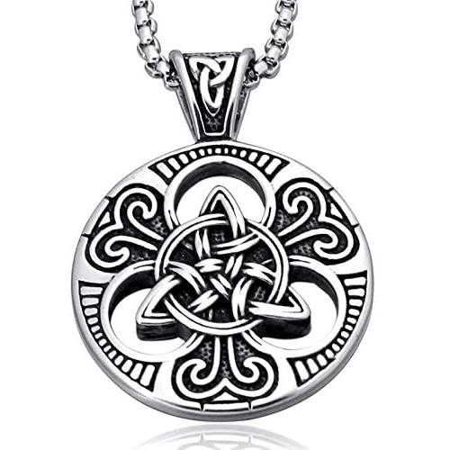 enhong Celtic Knot Necklace for Men,Stainless Steel Magic Double Side Solid Heavy Pendant with Chain