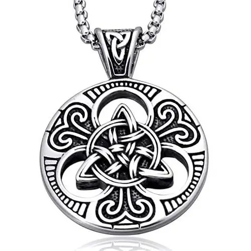 enhong Celtic Knot Necklace for Men,Stainless Steel Magic Double Side Solid Heavy Pendant with Chain